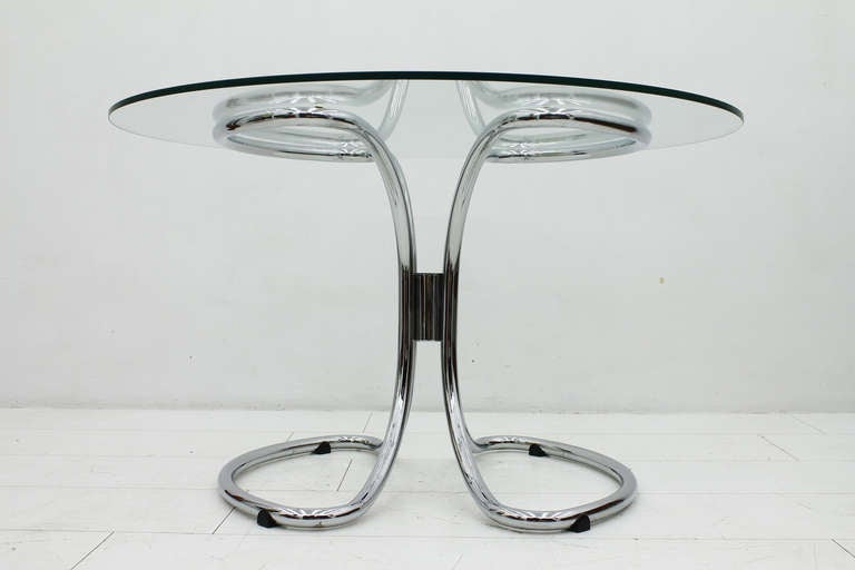 Mid-Century Modern Glass and Steel Tube Dining Table by Giotto Stoppino, Italy 1960`s For Sale