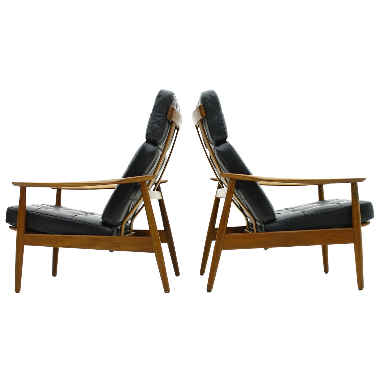 Danish Reclining Lounge Chairs, Teak and Leather by Arne Vodder, 1960 For Sale