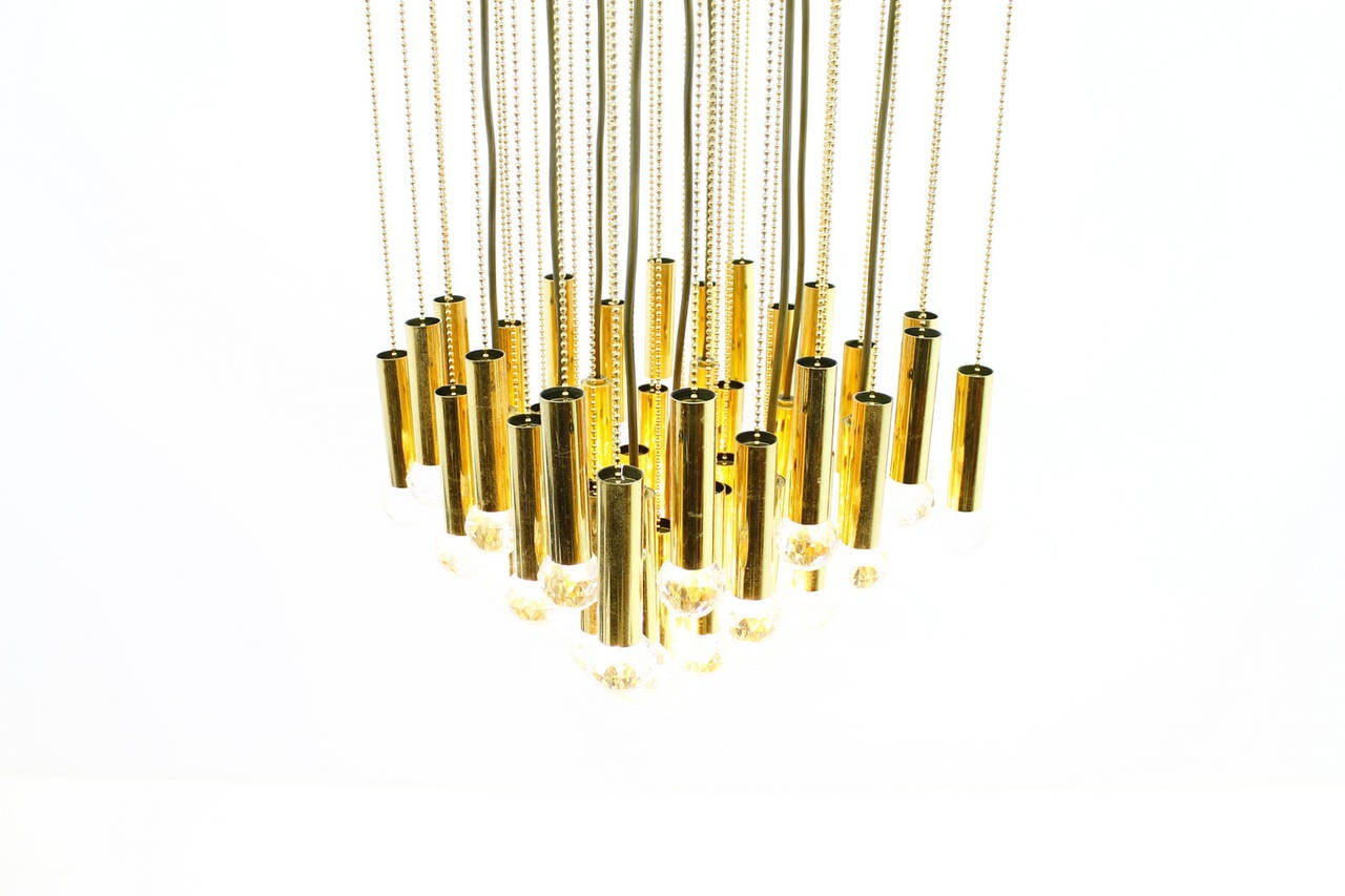 German Two Ernst Palme Brass and Glass Chandeliers, 1970s