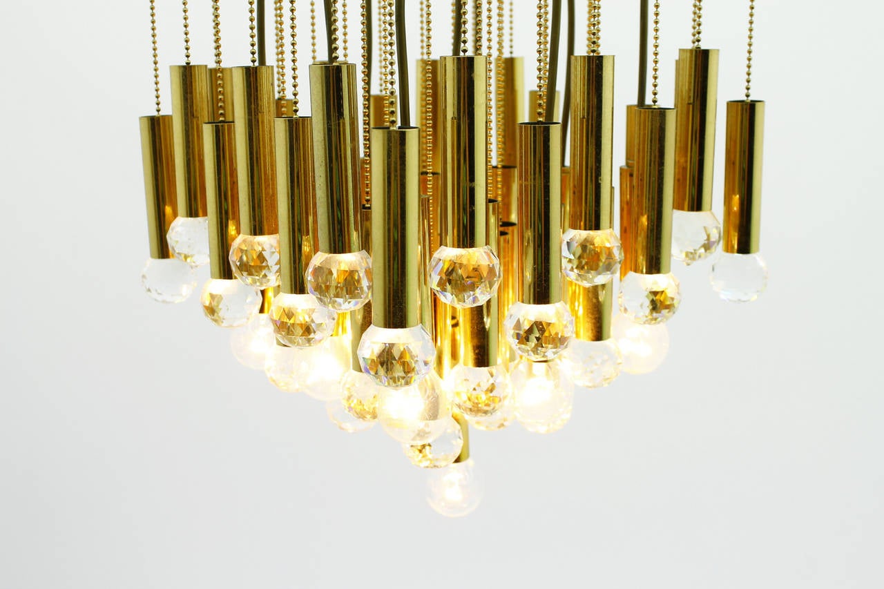 Great Flush mount Chandelier by Ernst Palme, Germany, 1970s. Brass and Crystal Glass.
Two Chandeliers are available.

