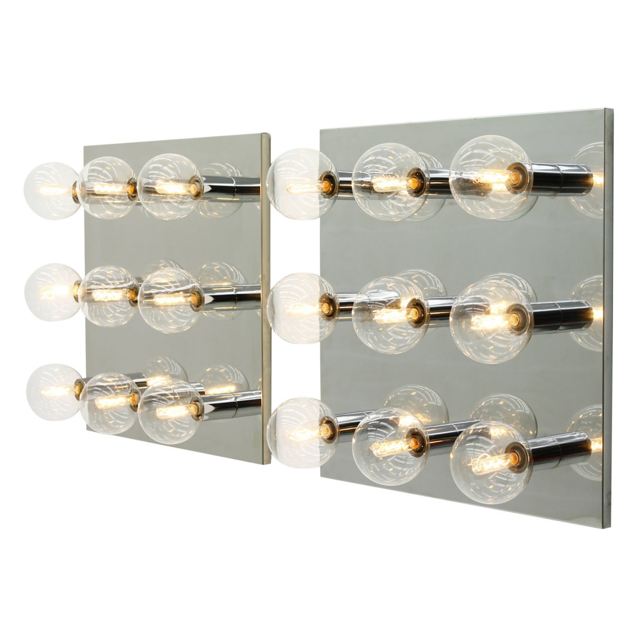 Pair of Motoko Ishii Chrome and Glass Wall Sconces by Staff, 1970s