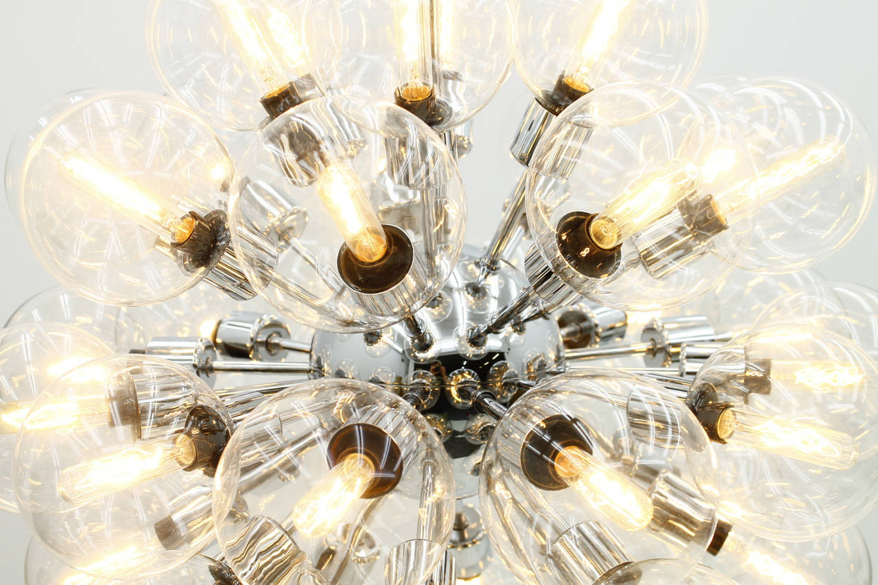 German Large Glass and Chrome Chandelier by Motoko Ishii for Staff, 1970s