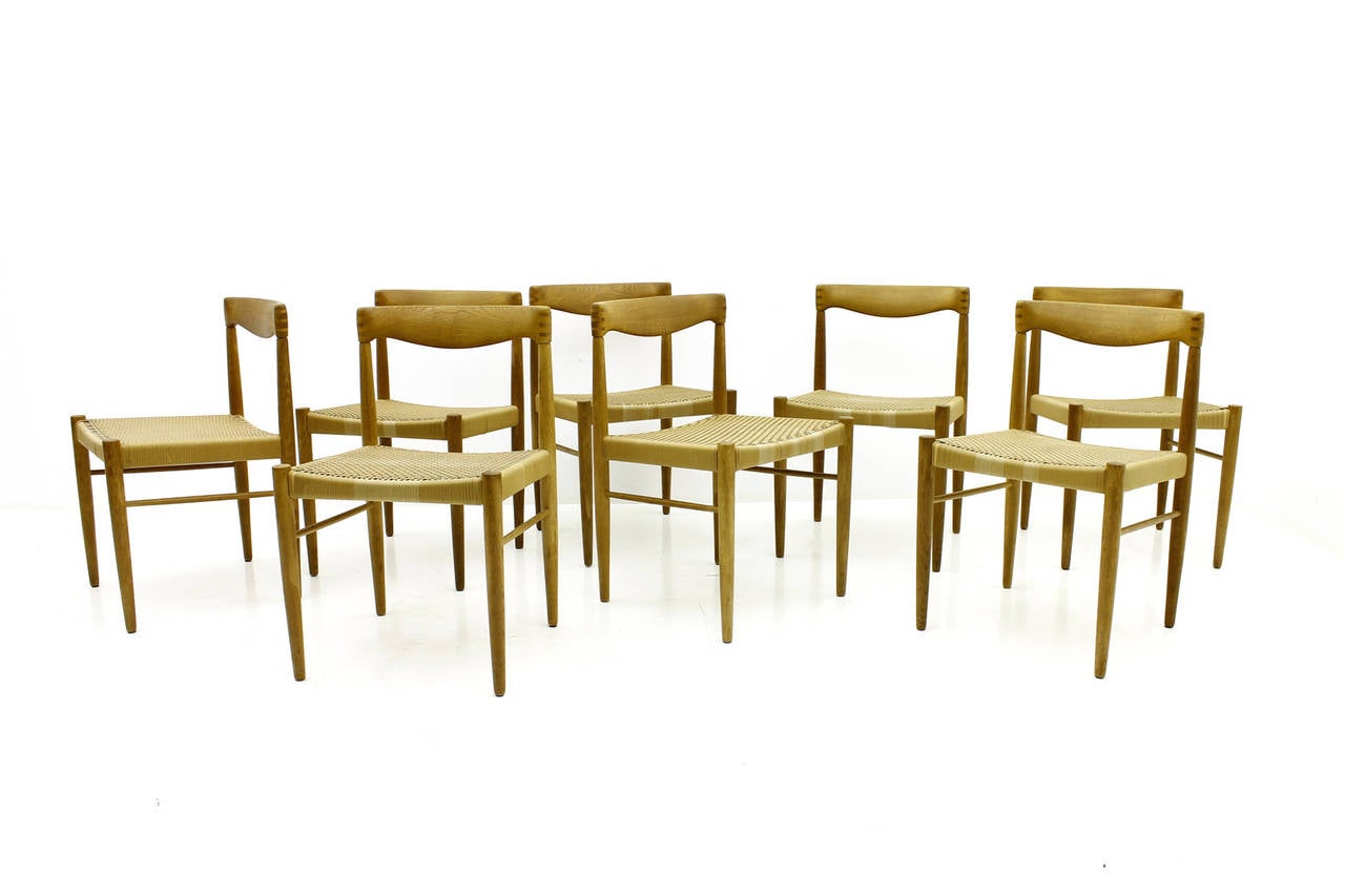 Set of Eight H. W. Klein Oak Dining Room Chairs for Bramin, Denmark, 1960 In Good Condition For Sale In Frankfurt / Dreieich, DE