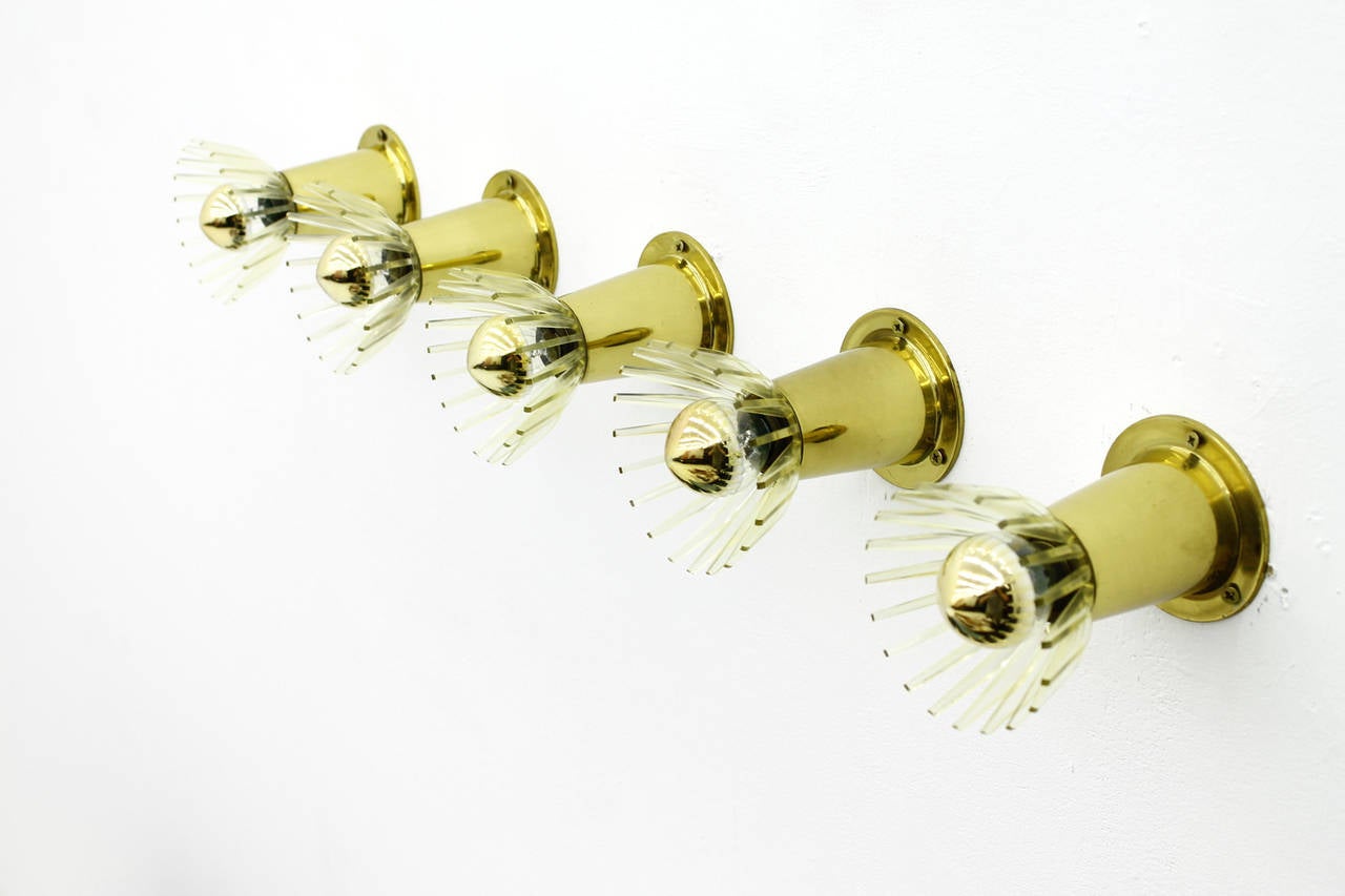 Set of Five Small Brass & Lucite Wall Lights, 1950s For Sale 1