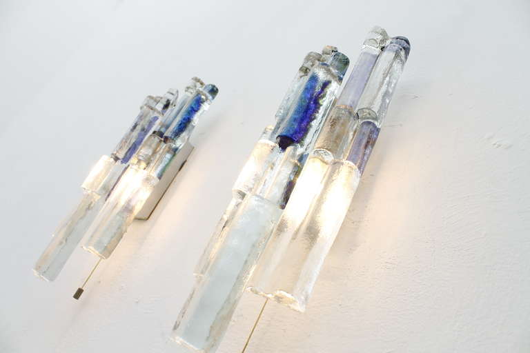 Nice Pair Clear and Blue Glass Wall Sconces by Kalmar Austria In Excellent Condition In Frankfurt / Dreieich, DE