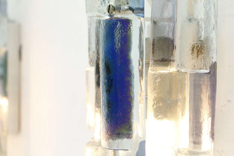Mid-20th Century Nice Pair Clear and Blue Glass Wall Sconces by Kalmar Austria