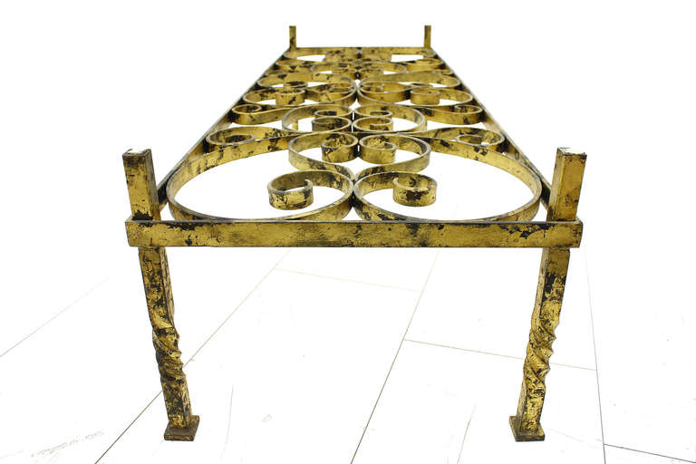 Large Sofa Table with Gold Plated Iron and Glass 2