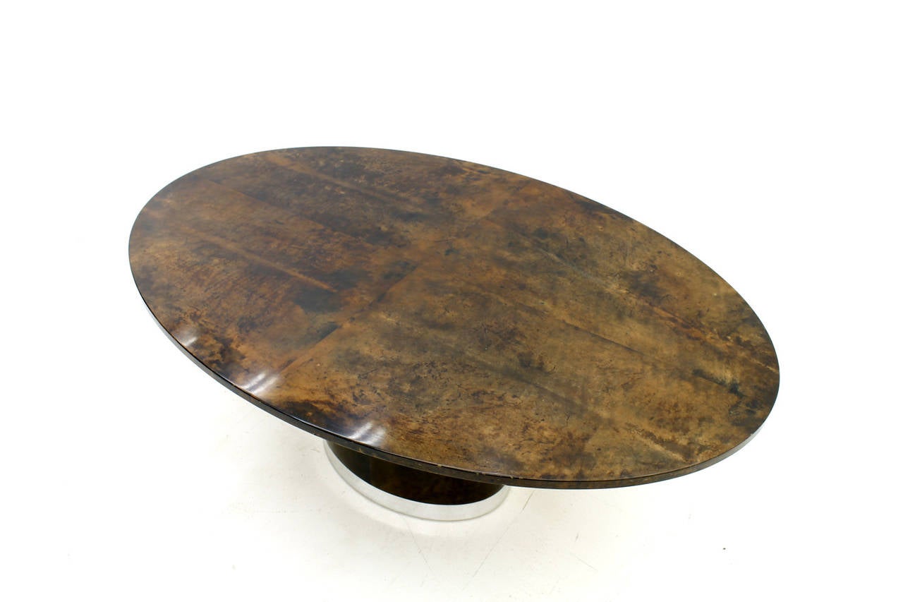 Mid-Century Modern Oval Goatskin Dining Table by Aldo Tura, Italy