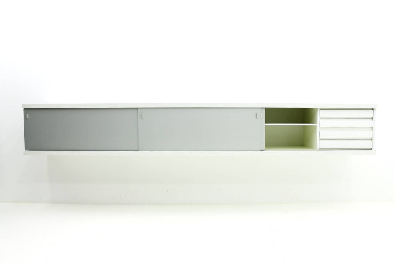 Mid-20th Century Long Wall-Mounted Sideboard with Sliding Doors by Horst Brüning, 1960s