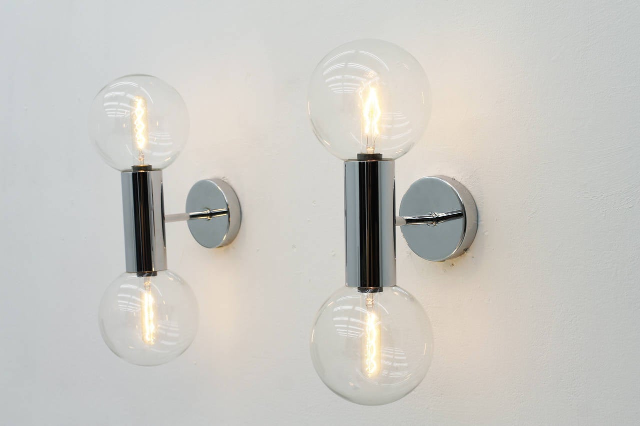Pair of wall lights by Motoko Ishii for Staff, 1970s.
Glass and chrome.
Very good condition.

 