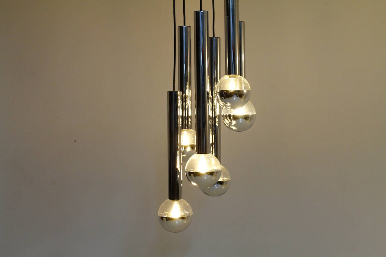 Chrome and Glass Cascade Chandelier by Motoko Ishii for Staff, 1970s For Sale 1