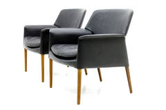 Pair of Danish Leather Lounge Chairs by Ejnar Larsen & Aksel Bender 60s