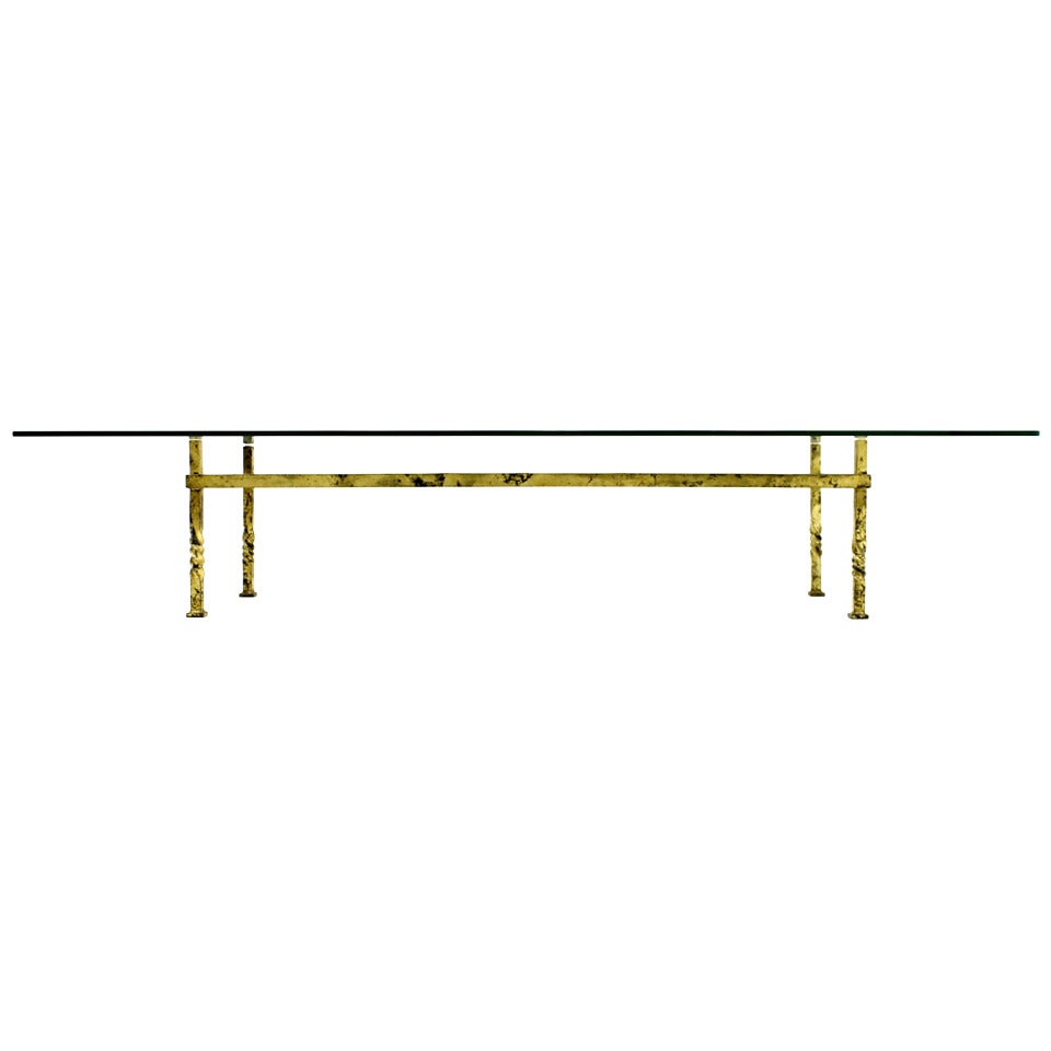 Large Sofa Table with Gold Plated Iron and Glass