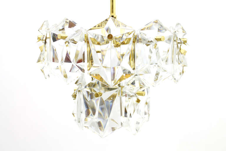 Mid-Century Modern  Crystal Glass and Gold Plated Chandeliers Pendant 1960s For Sale