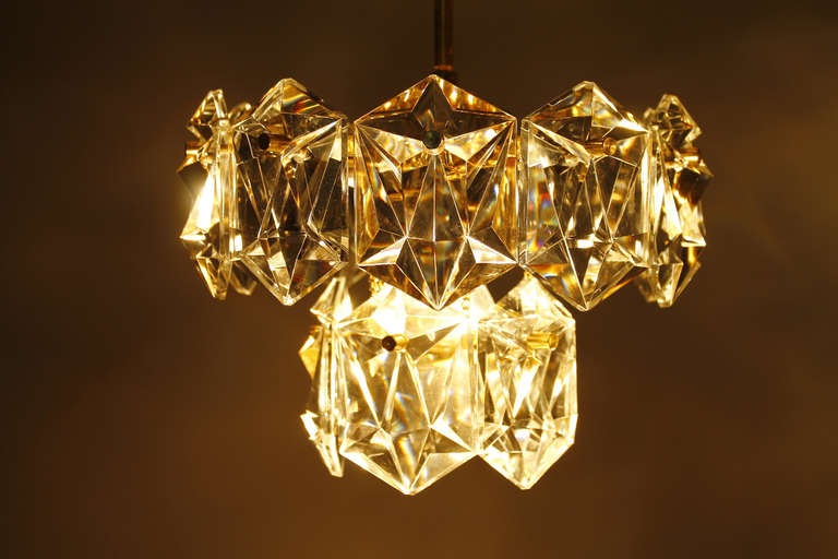 Mid-20th Century  Crystal Glass and Gold Plated Chandeliers Pendant 1960s For Sale