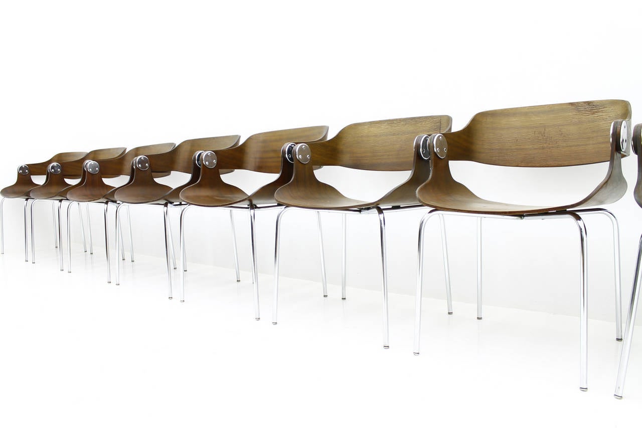 Mid-Century Modern Set of Eight Plywood Dining Room Chairs by Eugen Schmidt, Germany, 1966