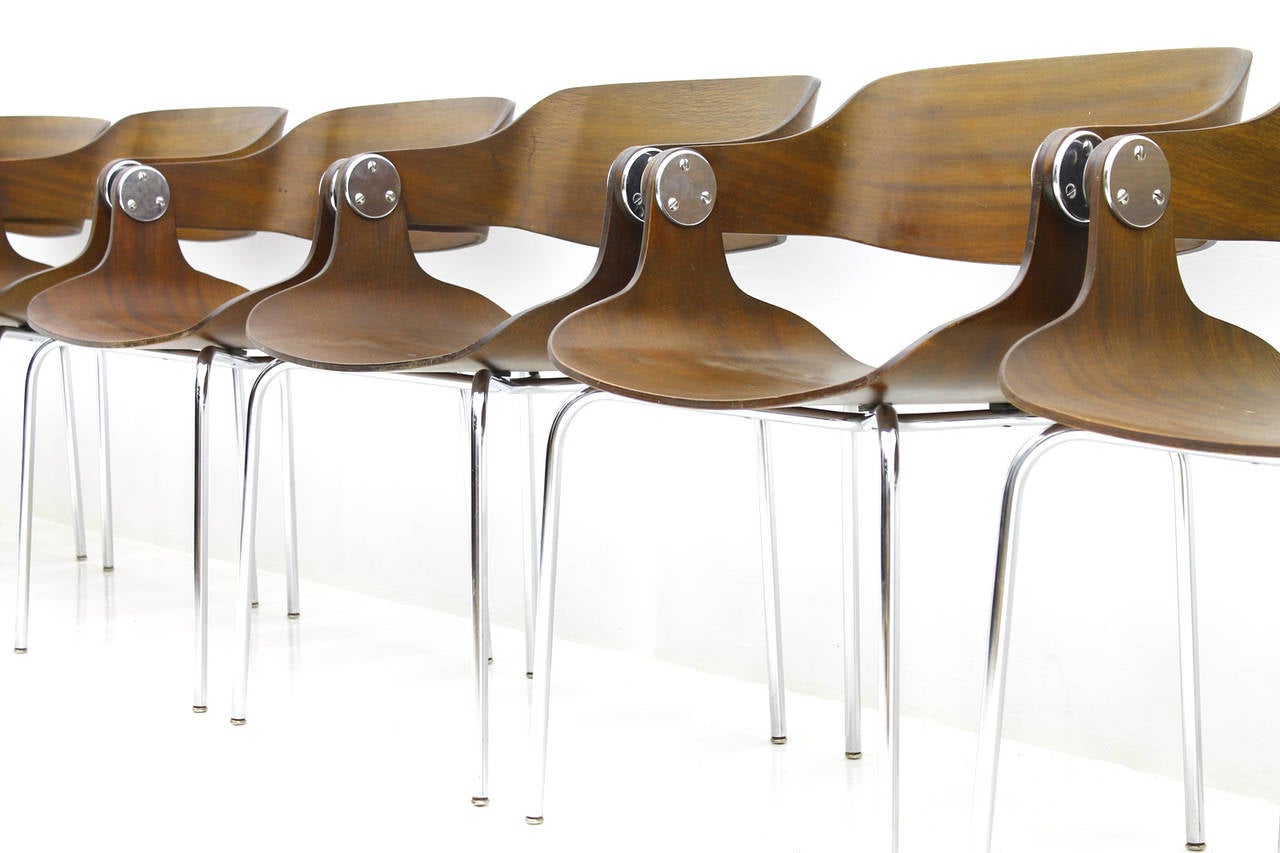 Set of Eight Plywood Dining Room Chairs by Eugen Schmidt, Germany, 1966 1