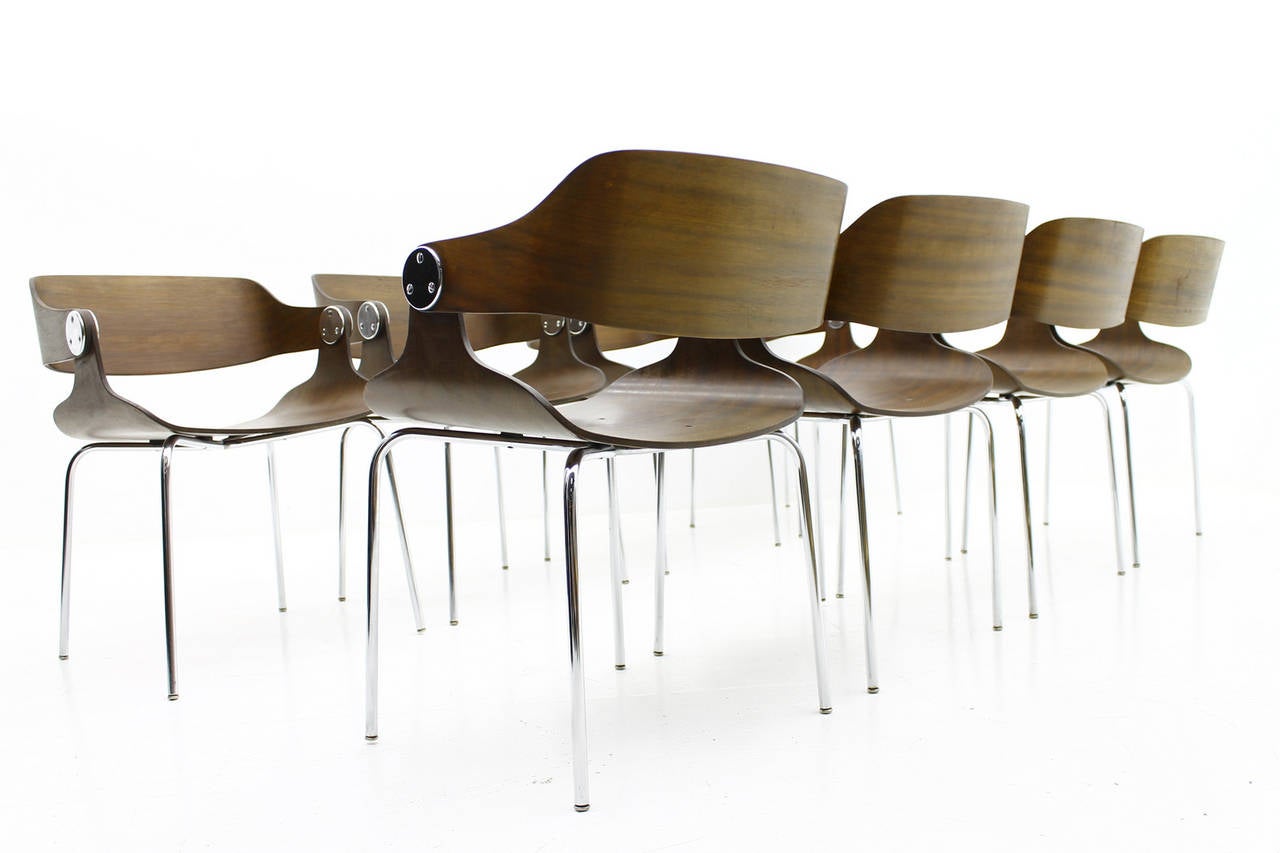 Set of Eight Plywood Dining Room Chairs by Eugen Schmidt, Germany, 1966 2