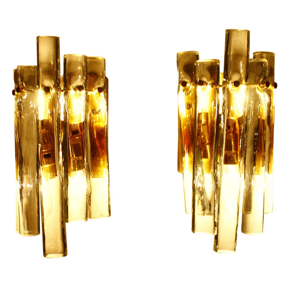 Pair Kinkeldey Wall Sconce, Krystal Glass, Gold Plate For Sale