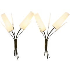 Pair of Brass, Glass and Lucite Wall Lights in the Style of Maison Arlus, 1950s