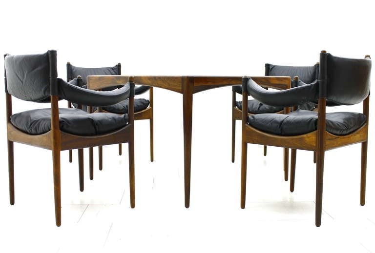 Danish Rosewood & Leather Dining Suite, Kristian Solmer Vedel, Denmark