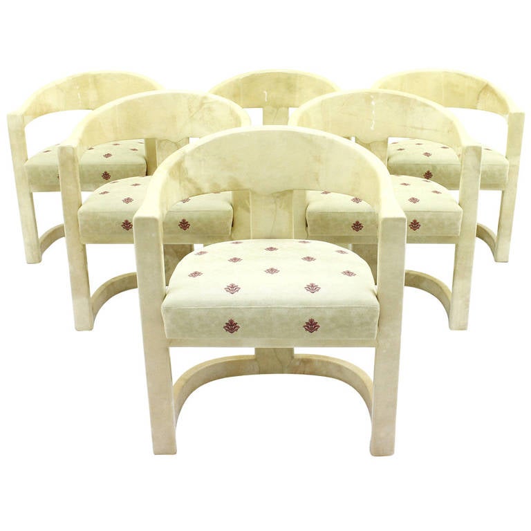 Six Onassis Goatskin Armchairs by Karl Springer For Sale
