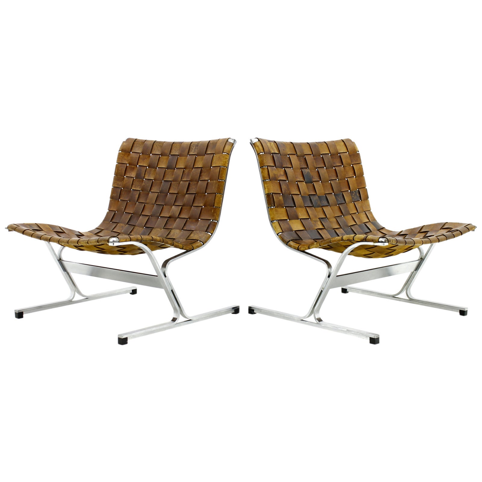 Pair of Leather Lounge Chairs PLR 1 by Ross Littell, Italy, 1968