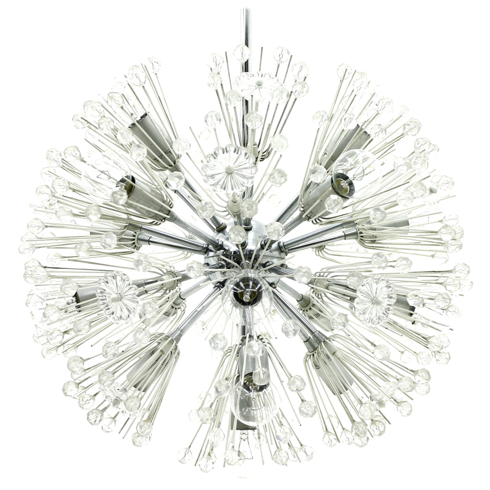 Emil Stejnar Snowflake Glass and Chrome Chandelier 17 Bulbs Austria 1960 For Sale