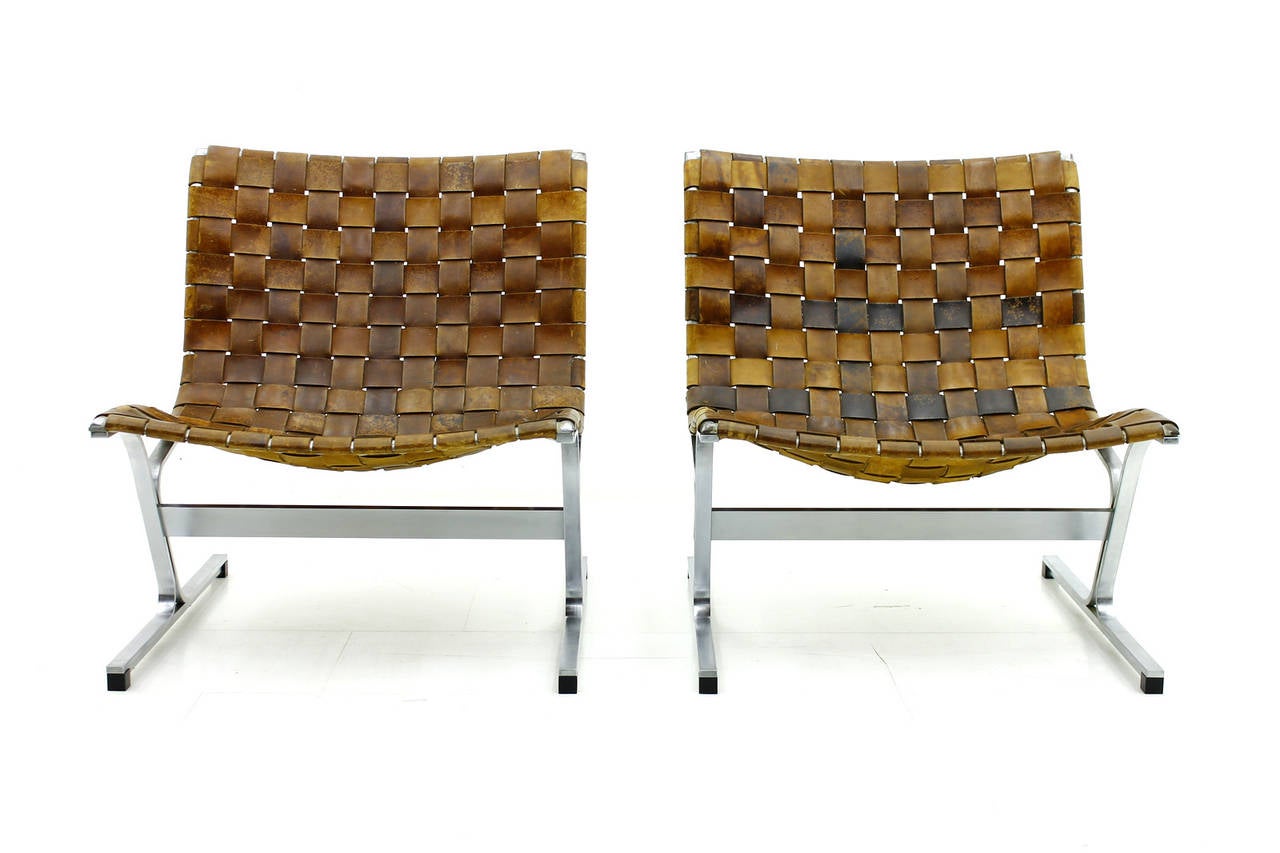 Pair of Leather Lounge Chairs PLR 1 by Ross Littell, Italy, 1968 In Excellent Condition In Frankfurt / Dreieich, DE