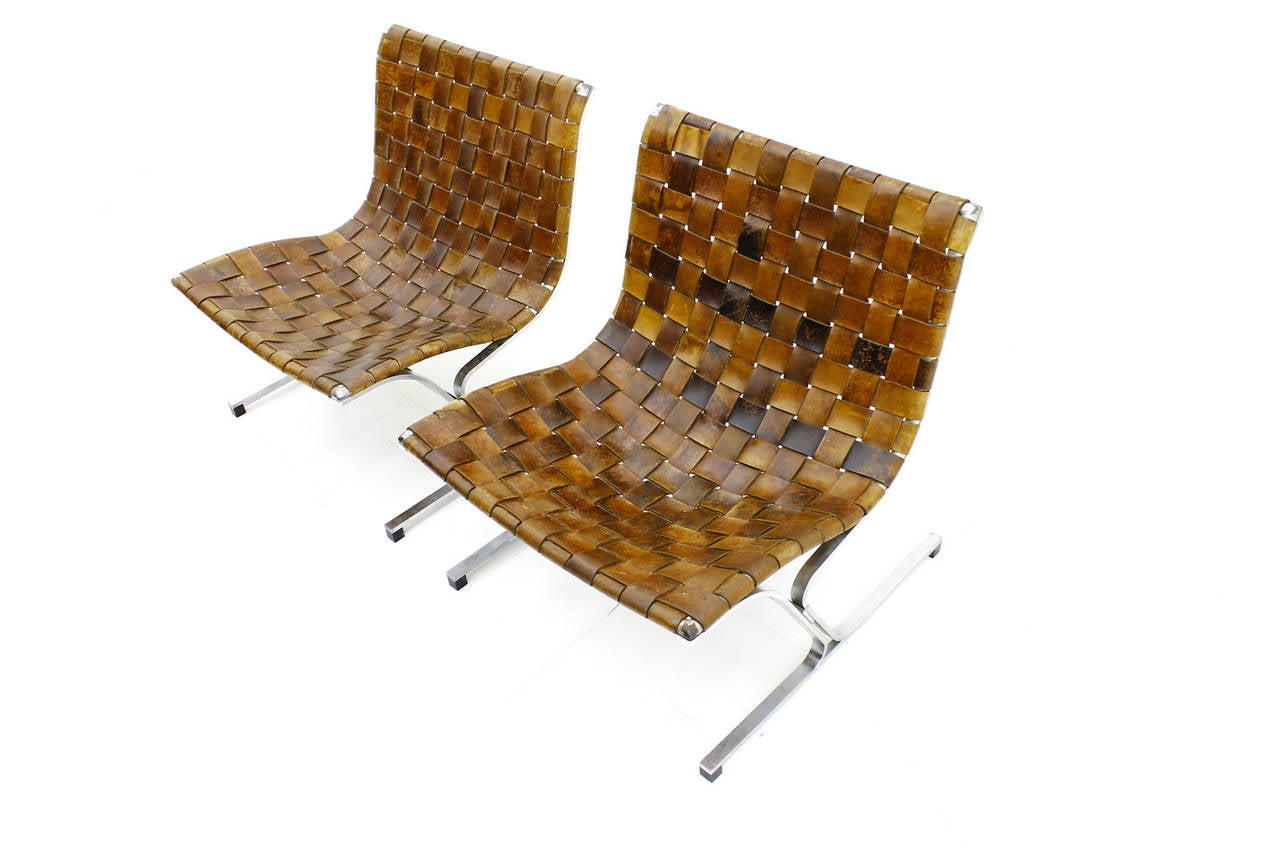 Mid-20th Century Pair of Leather Lounge Chairs PLR 1 by Ross Littell, Italy, 1968
