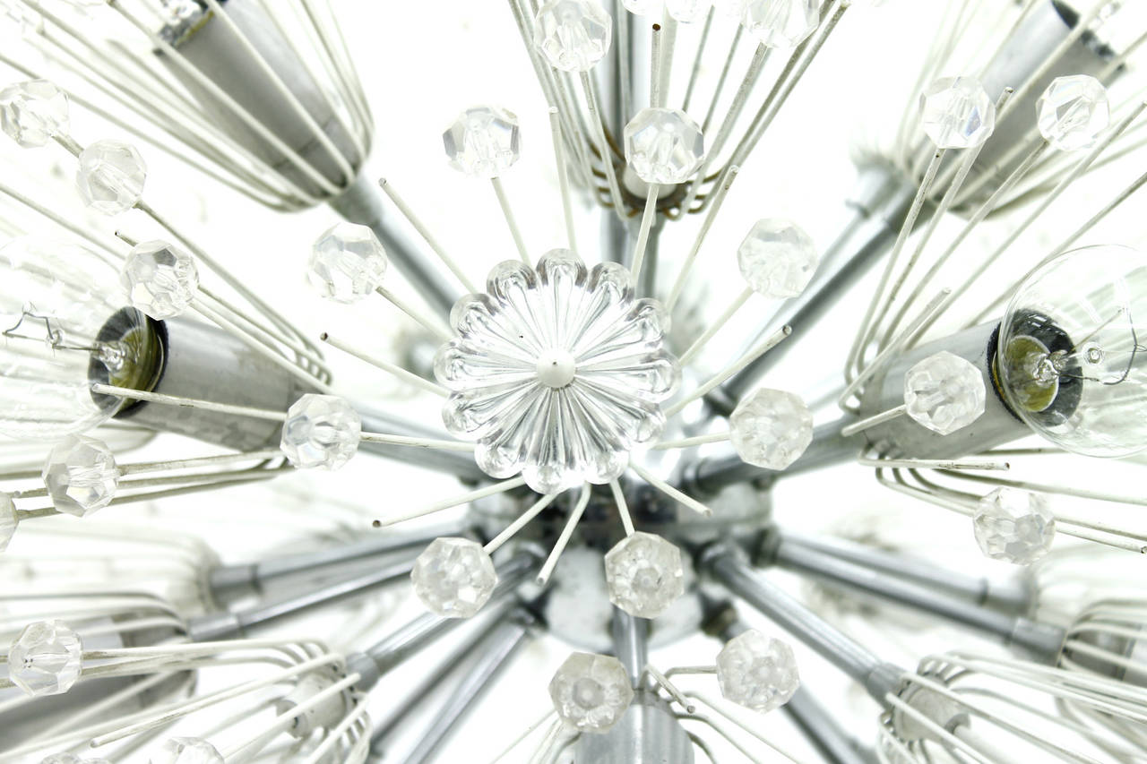 Mid-Century Modern Emil Stejnar Snowflake Glass and Chrome Chandelier 17 Bulbs Austria 1960 For Sale