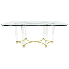 Lucite, Glass and Brass Dining Table, Romeo Paris 1970s