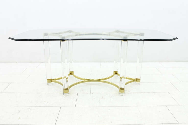 Lucite Glass and Brass Dining Table Romeo Paris 1970s