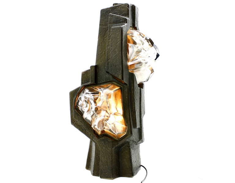 Tischlampe im Stil des Brutalismus, Keramik und Glas