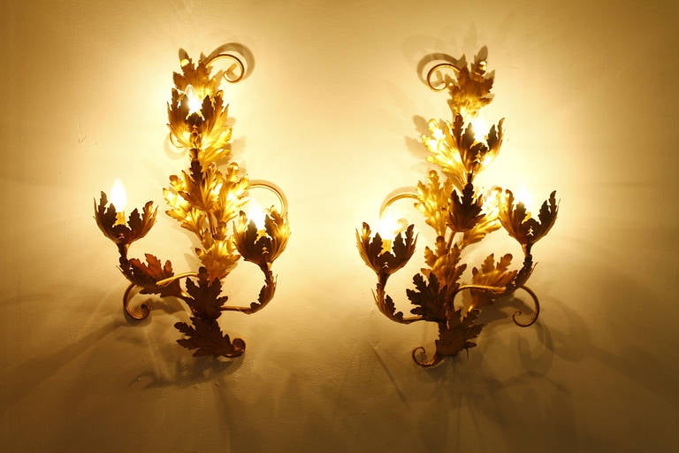 Mid-20th Century Pair of Golden Wall Lights, Metal 1960s For Sale