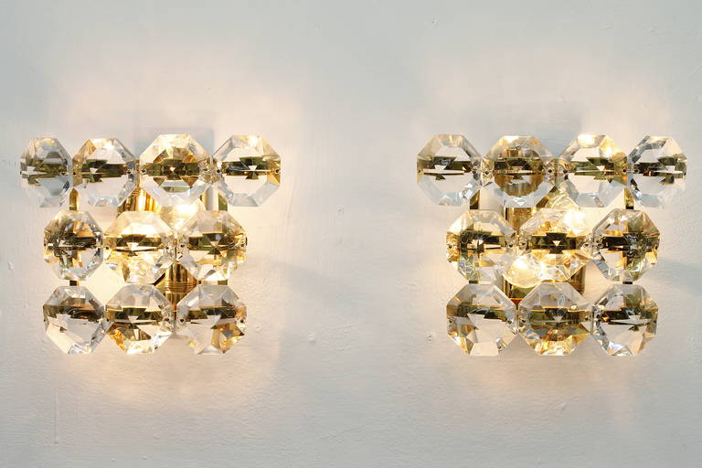 Pair of Glass and Gold Plated Wall Sconces, 1960`s For Sale at 1stdibs