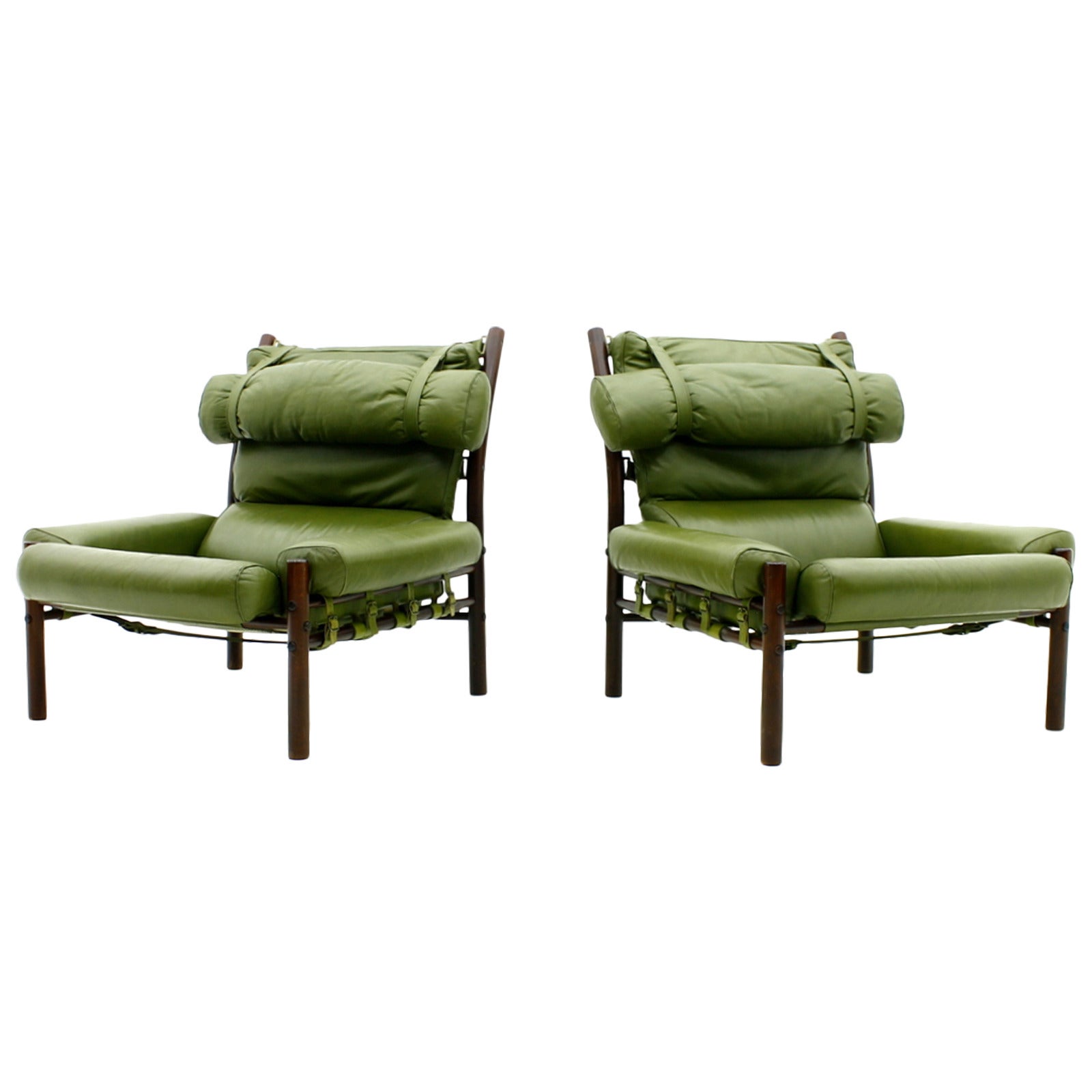Pair of Arne Norell Lounge Chairs "Inca, " Rosewood and Leather, Sweden, 1965