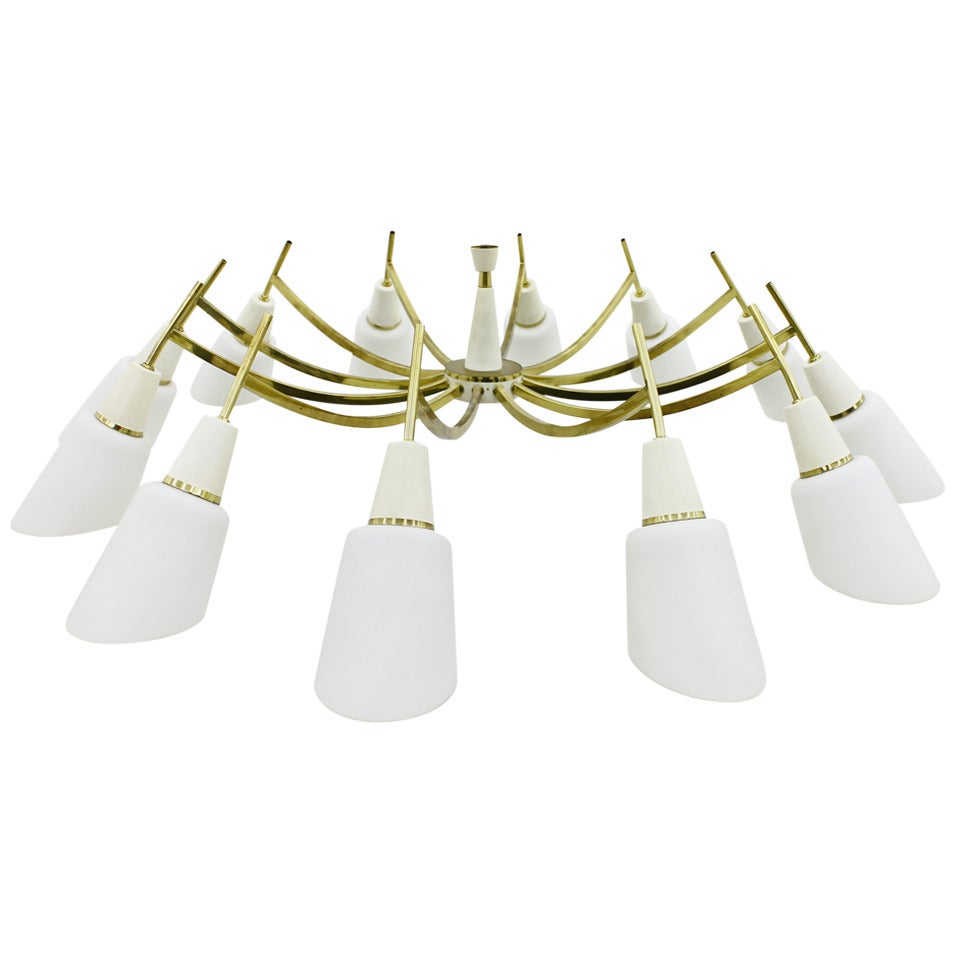 Italian Chandelier in Brass and Glass 1960s For Sale