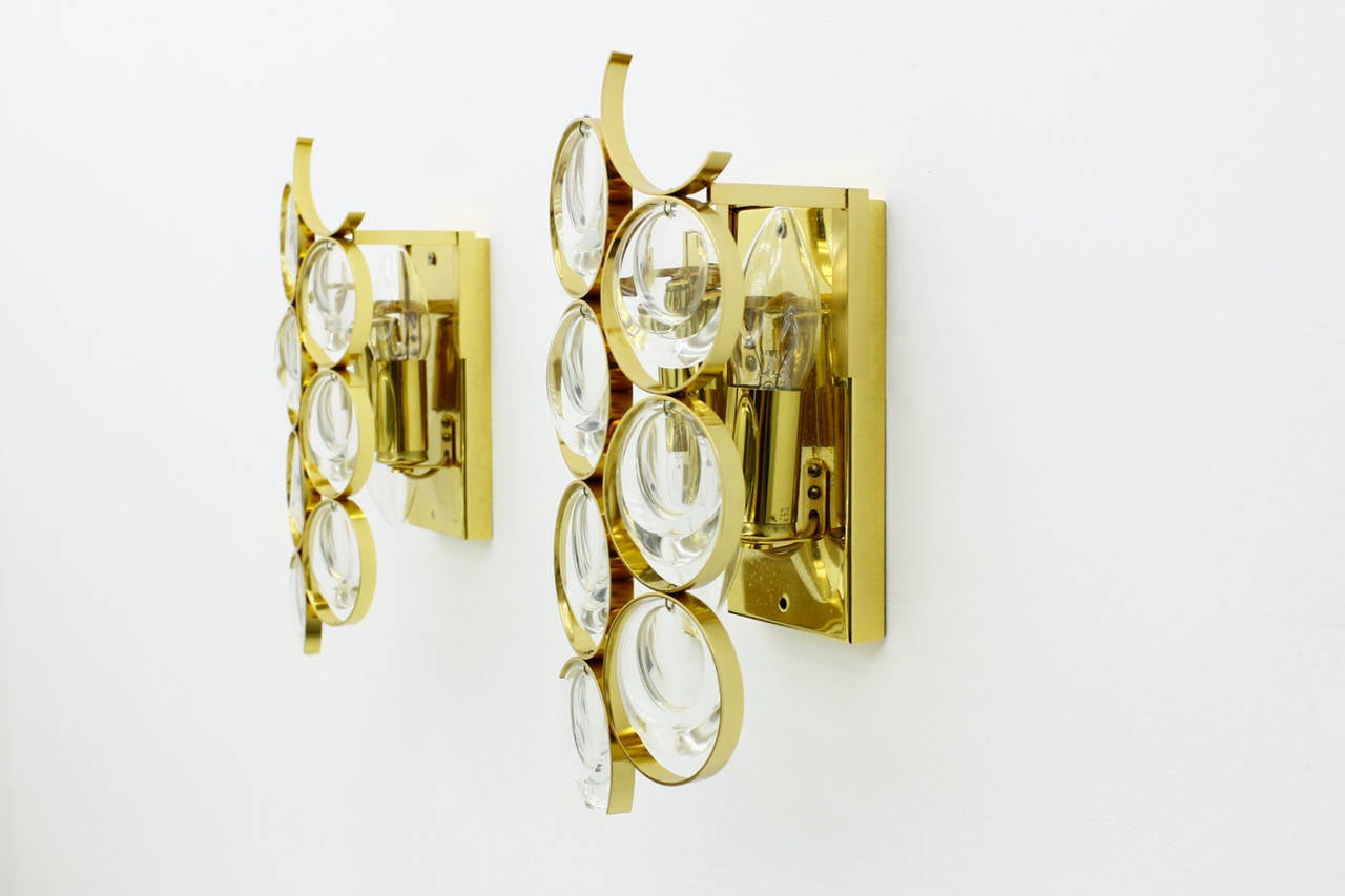 Pair Wall Sconces by Palwa 1960s. Gilded brass and Glass.
Very good condition.

Worldwide shipping.
