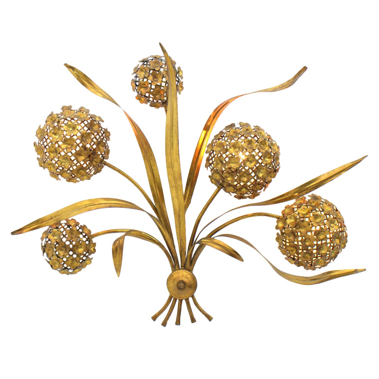 Large Floral Wall Sconce, Brass, ca. 1950`s at 1stDibs