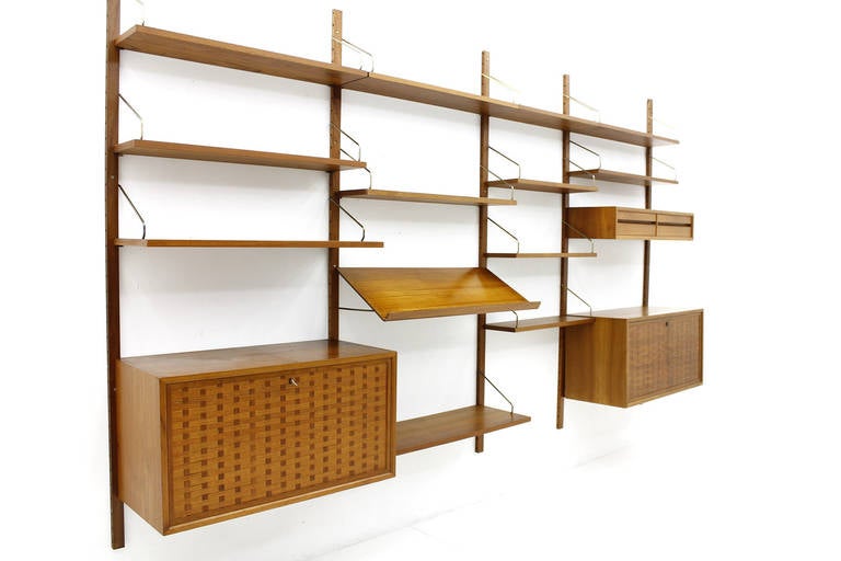 Mid-Century Modern Poul Cadovius Royal Wall System in Teak and Brass, Denmark 1958