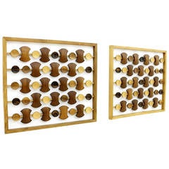 Pair Wood Wall Decoration, Teak, Rosewood & Makassar, 1960`s 5