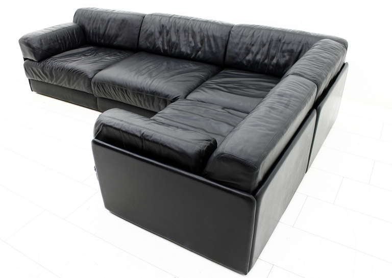 Swiss Black Leather Modular Sofa by De Sede, Switzerland