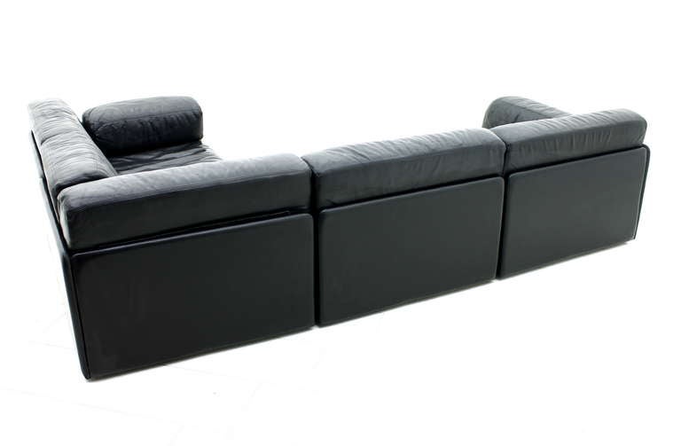 Mid-Century Modern Black Leather Modular Sofa by De Sede, Switzerland