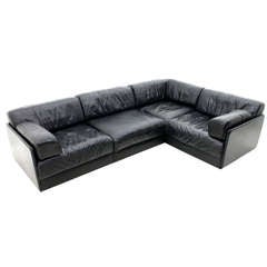 Black Leather Modular Sofa by De Sede, Switzerland