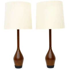 A Pair Danish Teak Table Lamps