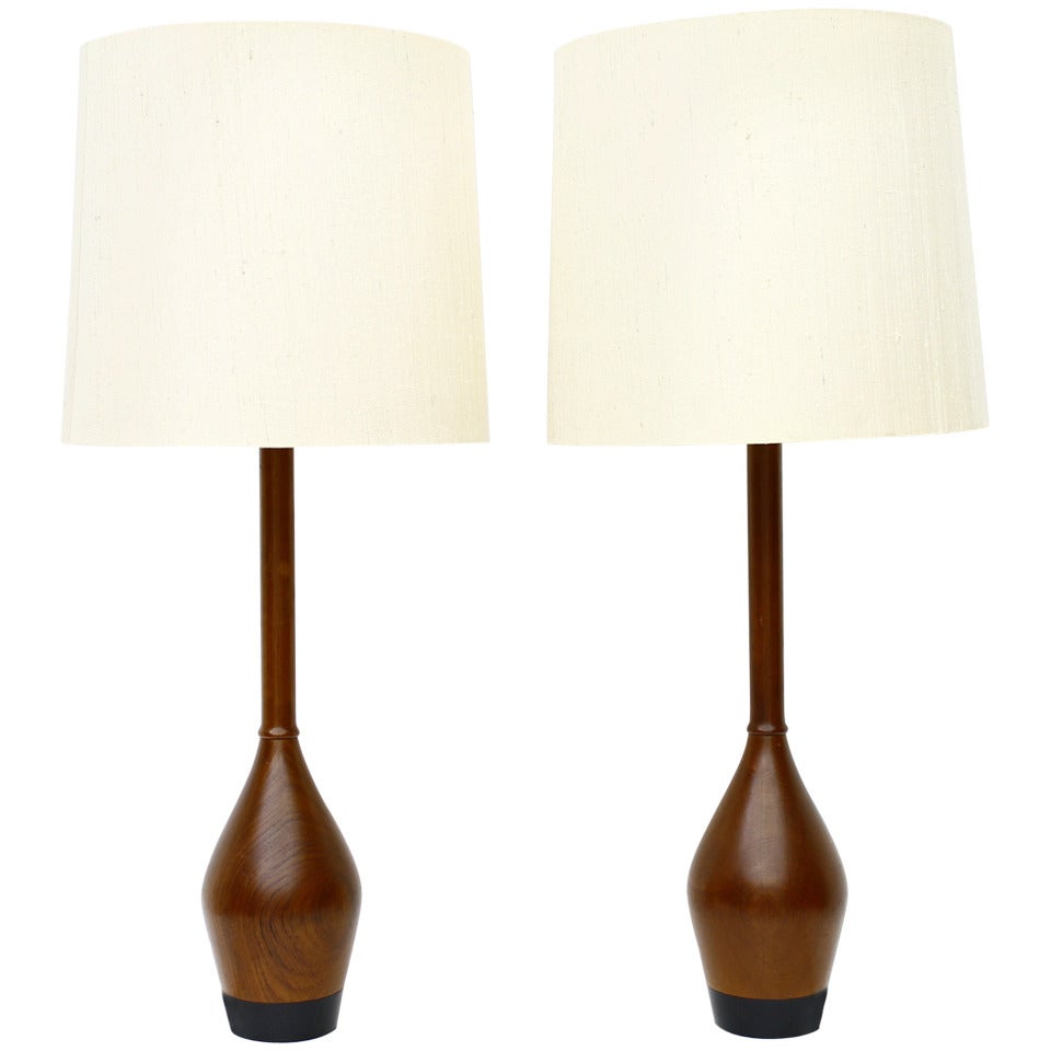 A Pair Danish Teak Table Lamps