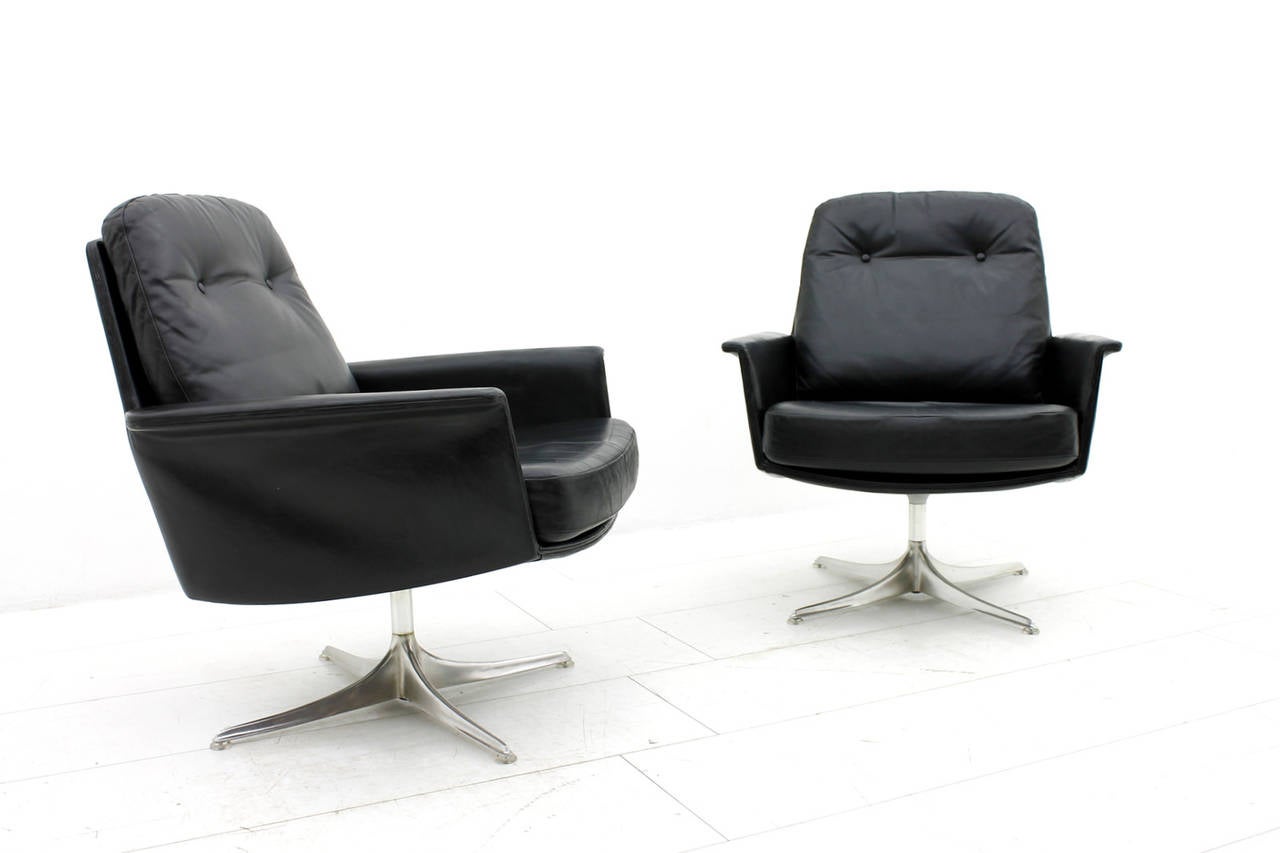 German Pair of Leather Lounge Chairs by Horst Bruening, 1966, COR