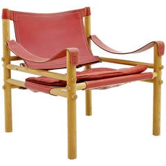 Arne Norell Safari Lounge Chair in Red Leather, Sweden, 1960s 12