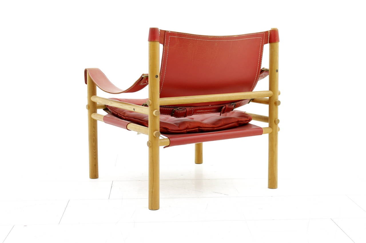 Swedish Arne Norell Safari Lounge Chair in Red Leather, Sweden, 1960s